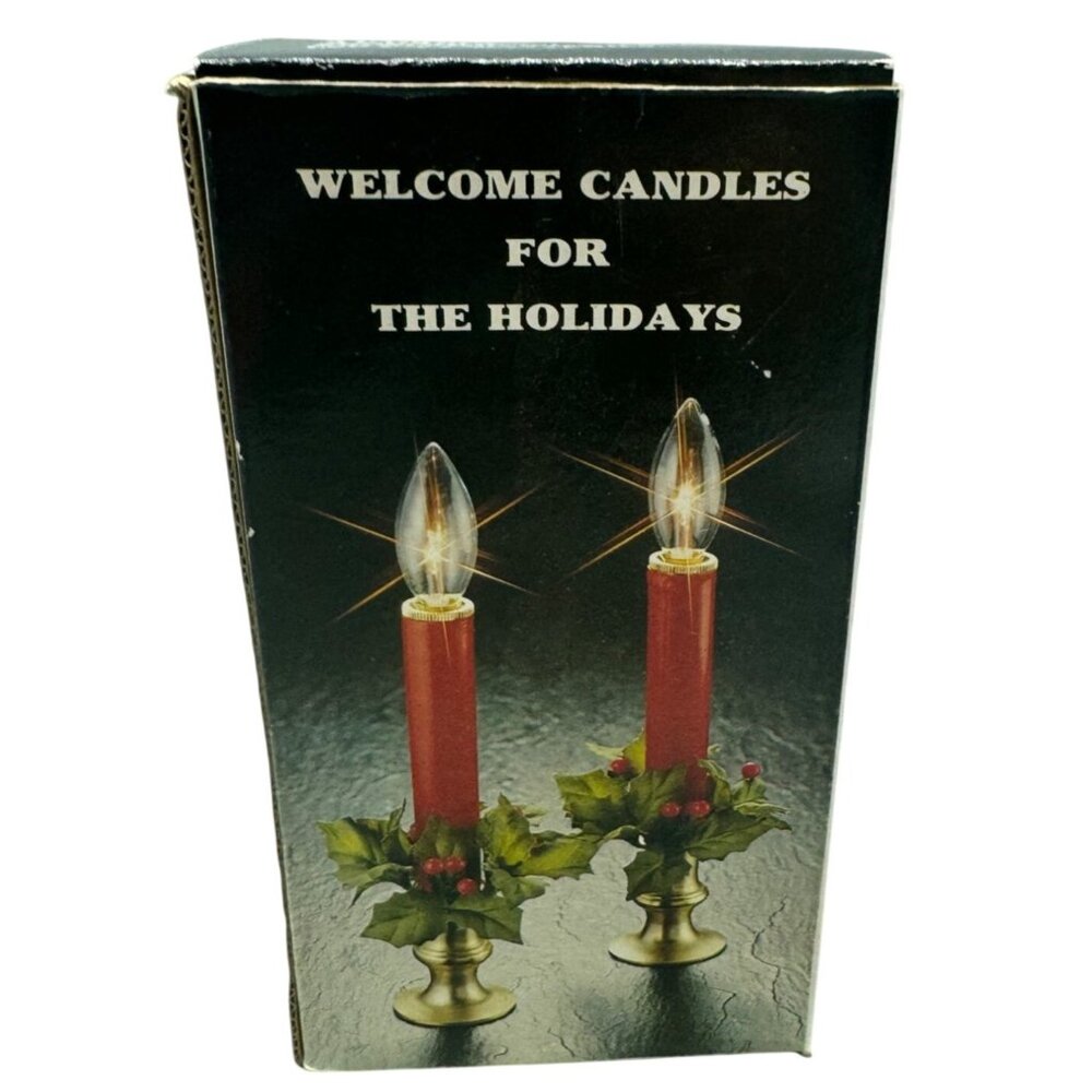 Holiday Battery-Operated Red Welcome Candles Brass Base NOT TESTED READ